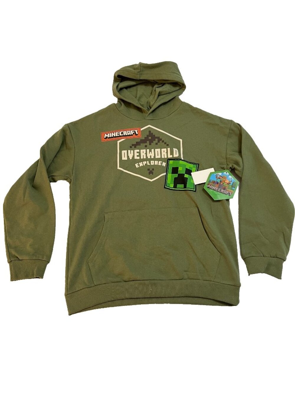 Minecraft Boys Pullover Hoodie Creeper Overworld Explorer Green Sz 14/16 NWT